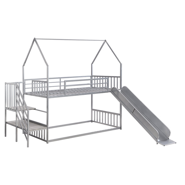 Twin over Twin Metal House Bunk Bed - Silver