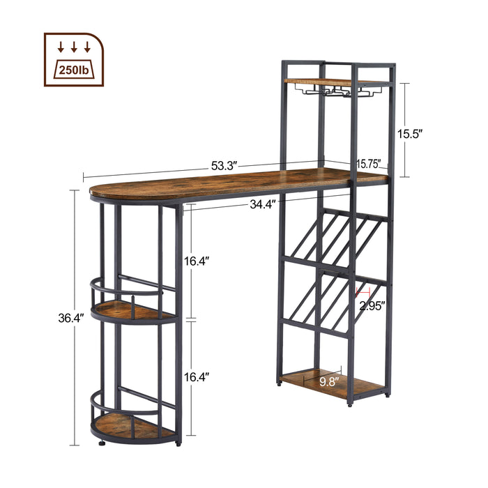 Bar table with bottles and glass holder (Rustic Brown)