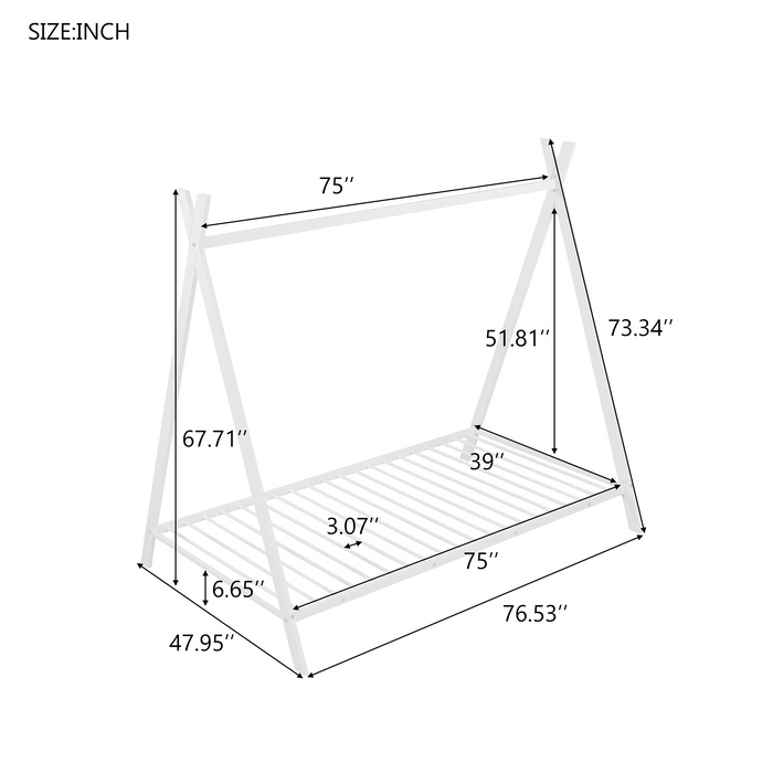 Tent Bed Frame Twin Size, Metal Floor, No Box Spring Needed White