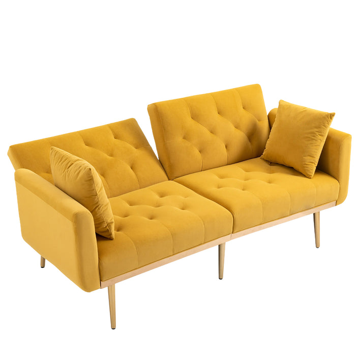 Modern Velvet  Sofa Futon - Mustard