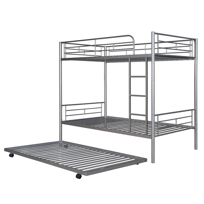 Twin-Over-Twin Metal Bunk Bed With Trundle,Can be Divided into two beds,No Box Spring needed ,White ( old sku: MF194806AAN )