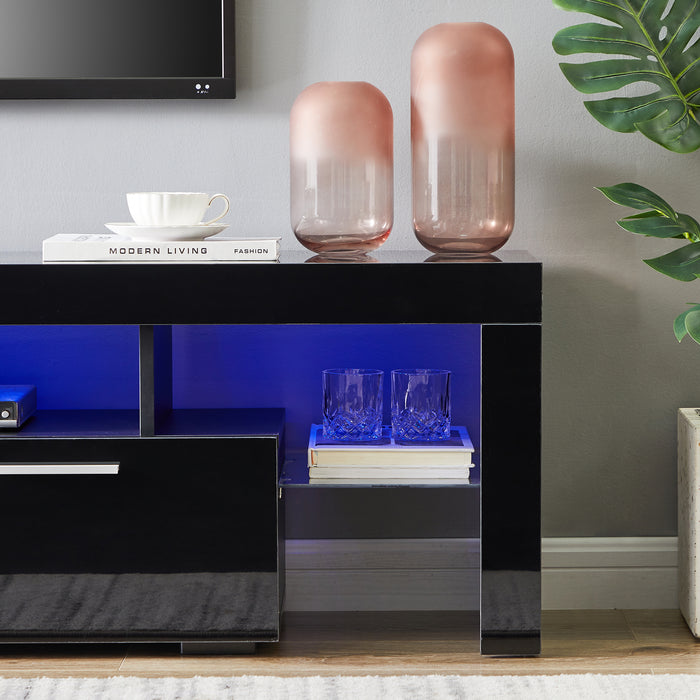 Black morden TV Stand with LED Lights - Black