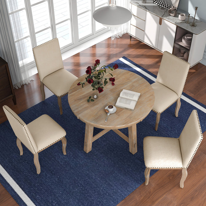 5-Piece Farmhouse Dining Table Set - Natural Wood Wash