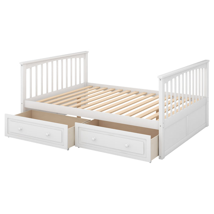 Full over Full Bunk Bed with Drawers - White