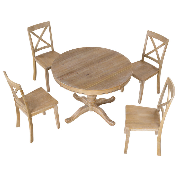 5 Piece Modern Dining Kitchen Table Set-Natural Wood Wash