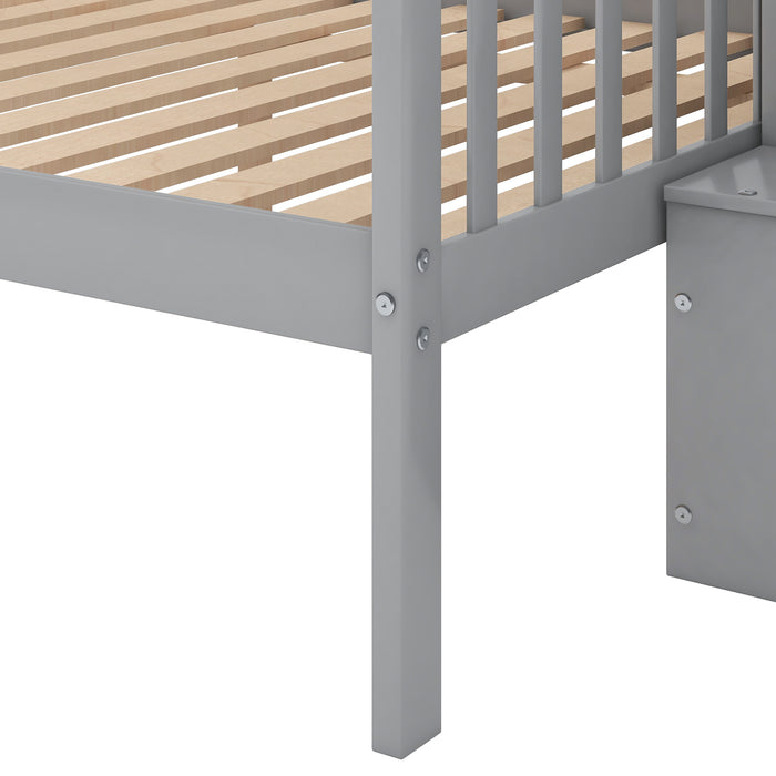 Twin over Full Stairway Bunk Bed with Storage - Gray