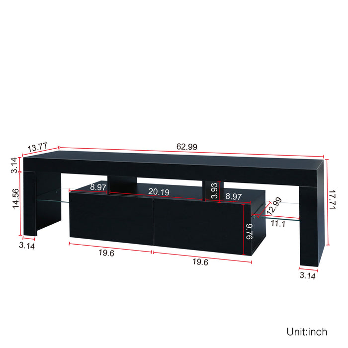 Modern Black TV Stand, w/Remote Control Lights