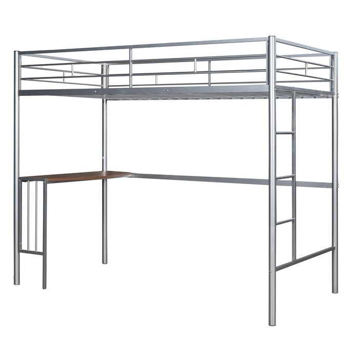 Twin Metal Loft Bunk Bed with Desk, Ladder and Guardrails - Silver