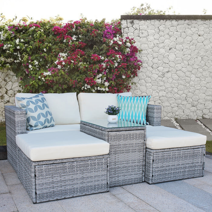 5 Pieces Outdoor Patio Wicker Sofa Set- Grey