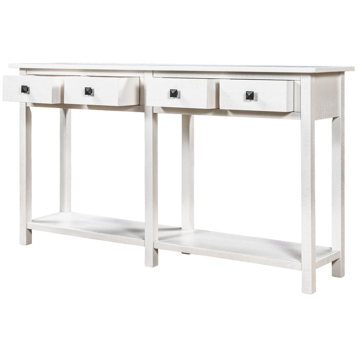 Rustic Brushed Texture Entryway Console Table - Ivory White