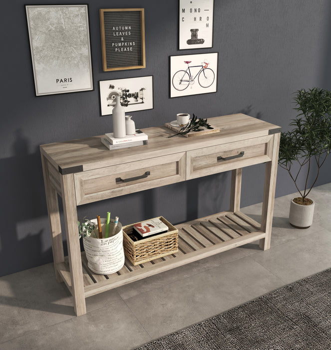 Console Table With Drawers And Shelf - Grey Walnut