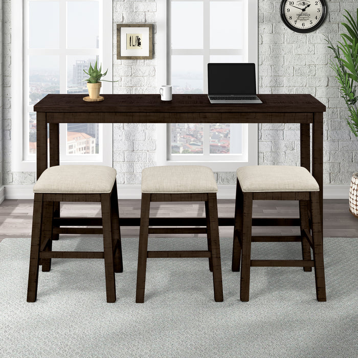 4- Pieces Counter Height Table with Fabric Padded Stools - Brown