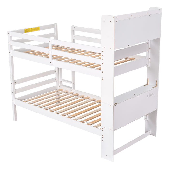 Twin Over Twin Bunk Beds with Bookcase Headboard - White