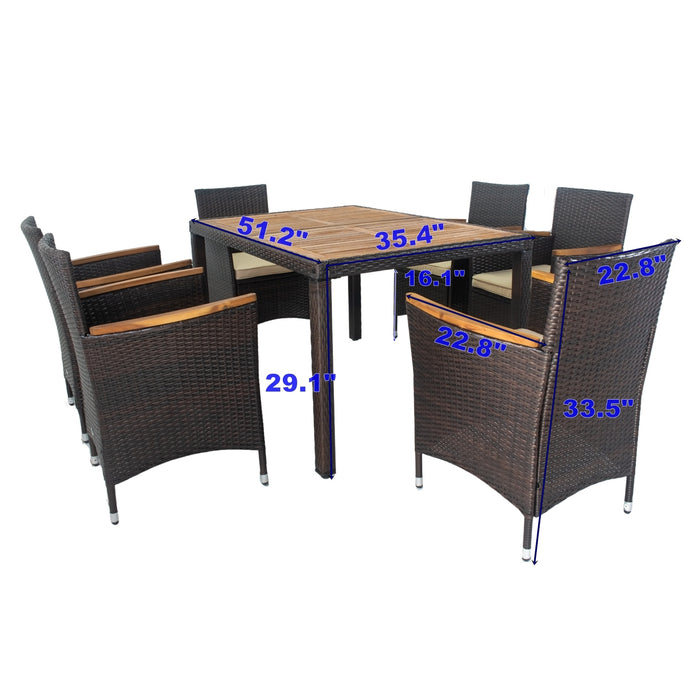 7 piece Outdoor Patio Wicker Dining Set (Brown)