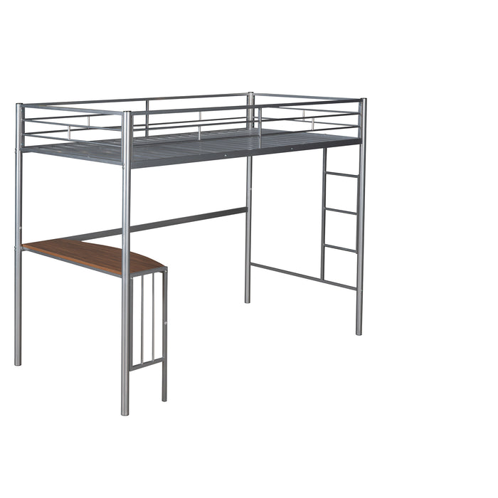 Twin Metal Loft Bunk Bed with Desk, Ladder and Guardrails - Silver