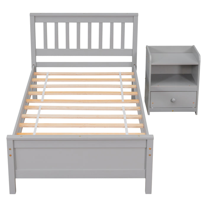 Twin Bed frame with 1 Nightstand - Grey