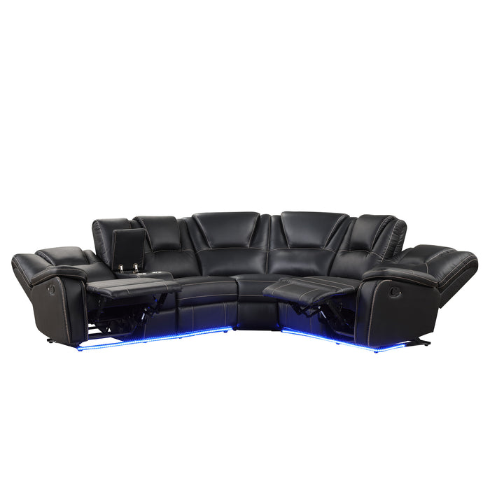 Modern Faux Leather Manual Reclining with Center Console & LED Light - Black