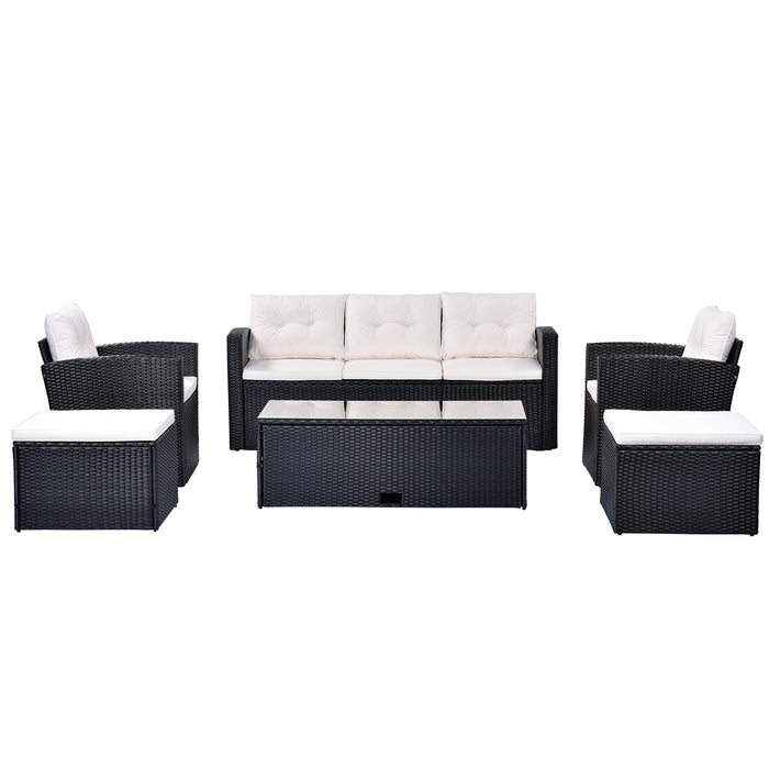 6-piece All-Weather Wicker PE rattan Patio - (Beige cushion)