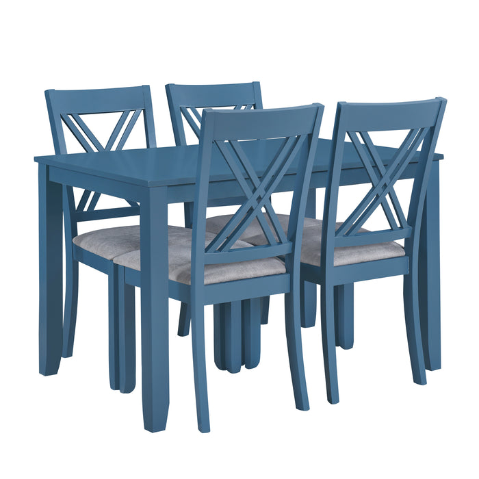 5-Piece Rustic Minimalist Wood  Dining Table Set - Blue