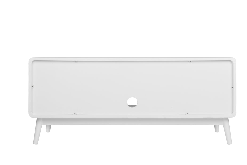 White TV Console with Rattan Door