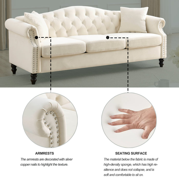 Chesterfield  Velvet Sofa - Beige