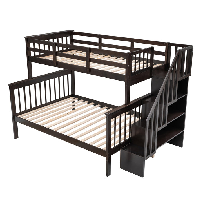 Stairway Twin-Over-Full Bunk Bed with Storage and Guard Rail - Espresso