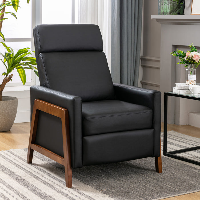 Wood Framed PU Leather Recliner Chair-Black