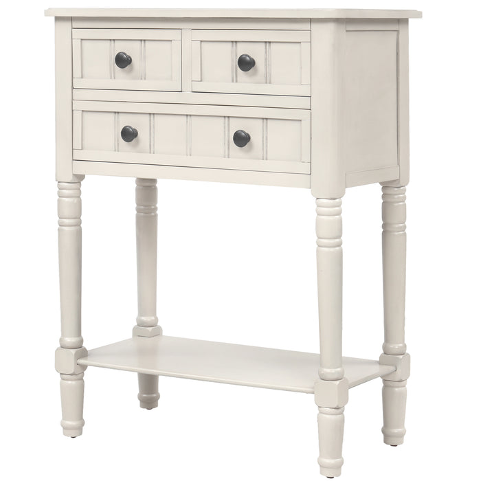 Narrow Console Table with Three Storage Drawers and Bottom Shelf - Ivory White