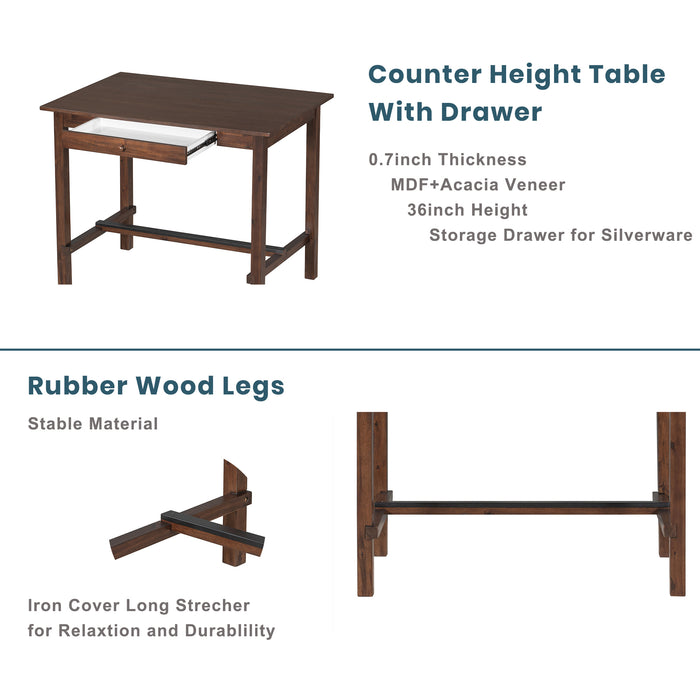 5-Piece Counter Height Dining Table Set - Walnut + Beige