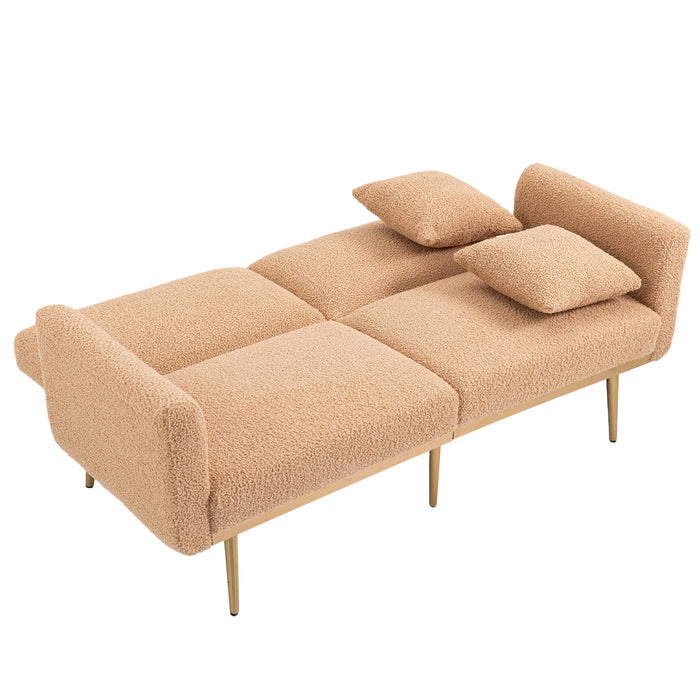 Modern  Velvet  Sofa Futon - Camel Teddy