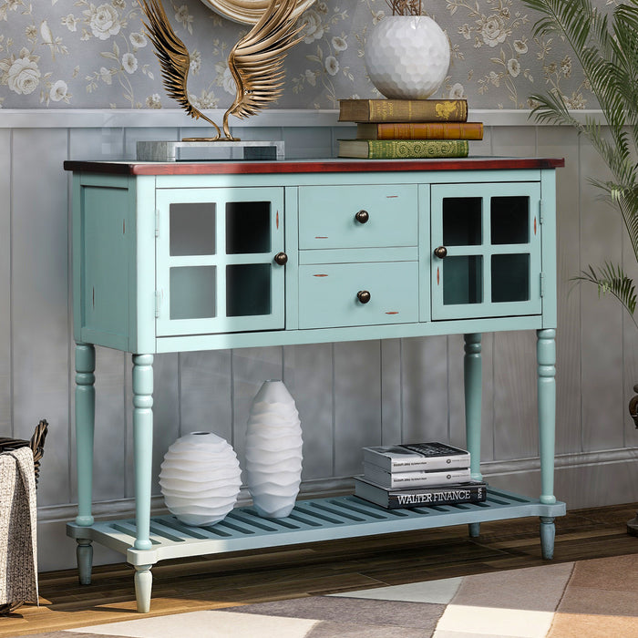 Farmhouse Console Table with Bottom Shelf - Retro Green