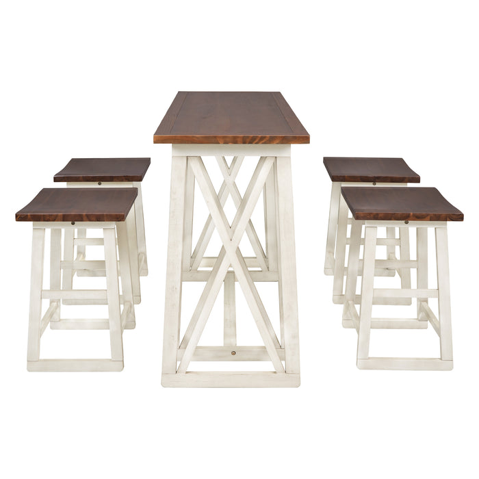 5-Piece Rustic Counter Height Dining Set - Walnut + Cream