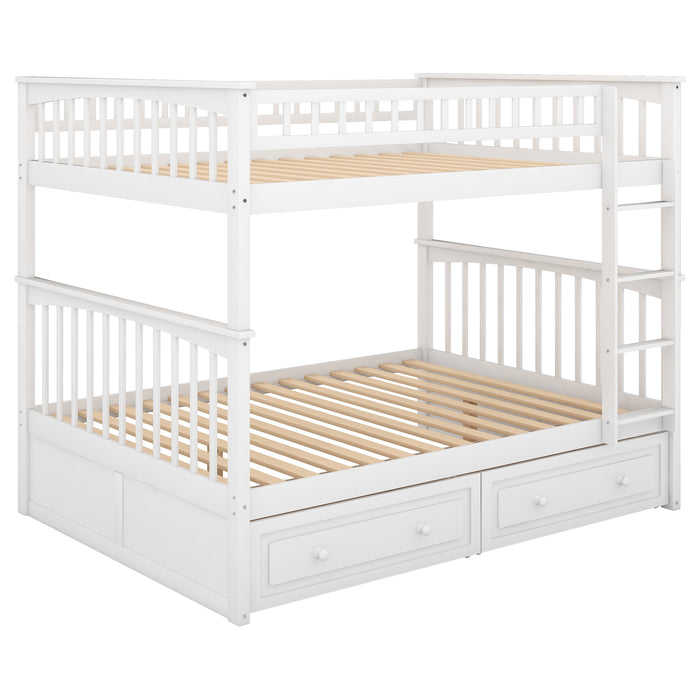 Full over Full Bunk Bed with Drawers - White