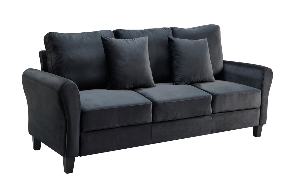 Modern Velvet Couch with 2 Pillow - Black