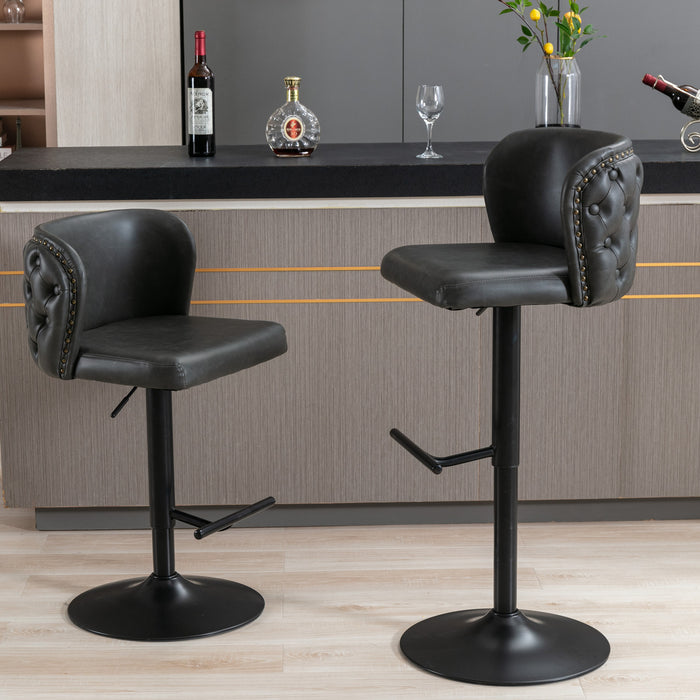 Modern PU Upholstered Bar Stools with Whole Back Tufted - Dark Grey