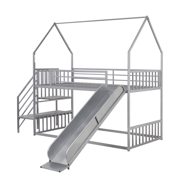 Twin over Twin Metal House Bunk Bed - Silver