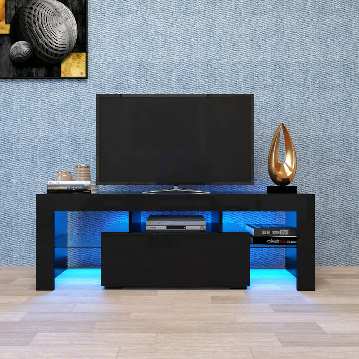 Black TV Stand with LED RGB Lights (Black)