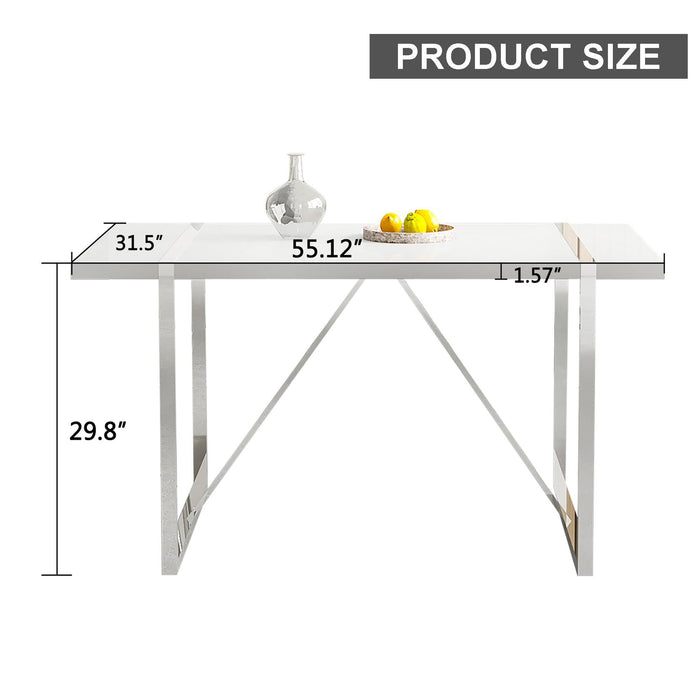 Rustic Industrial Rectangular MDF Wood White Dining Table