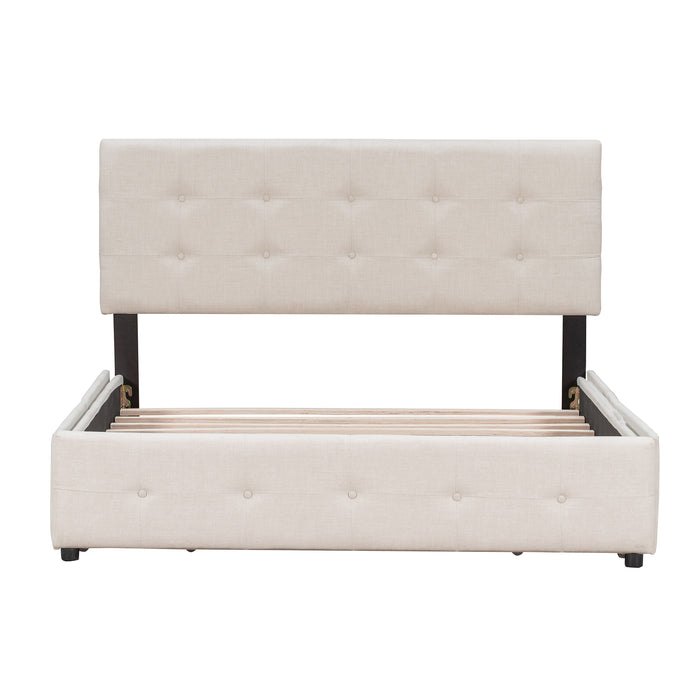 Upholstered Platform Storage Bed, Queen Size (Beige)