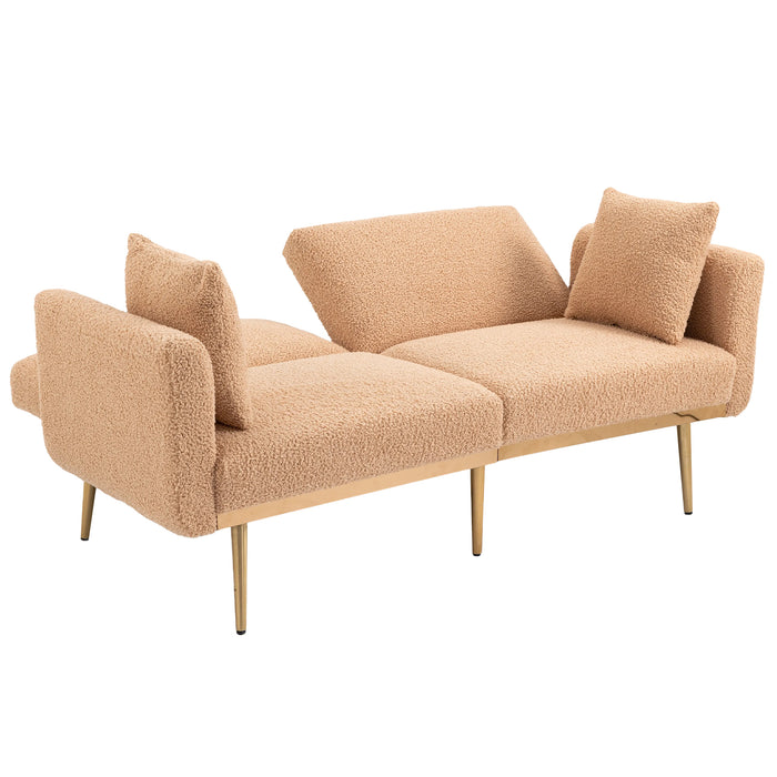 Modern  Velvet  Sofa Futon - Camel Teddy