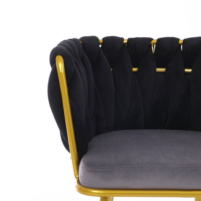 Velvet Dinning upholstered Chair with Gold Metal Legs (black)