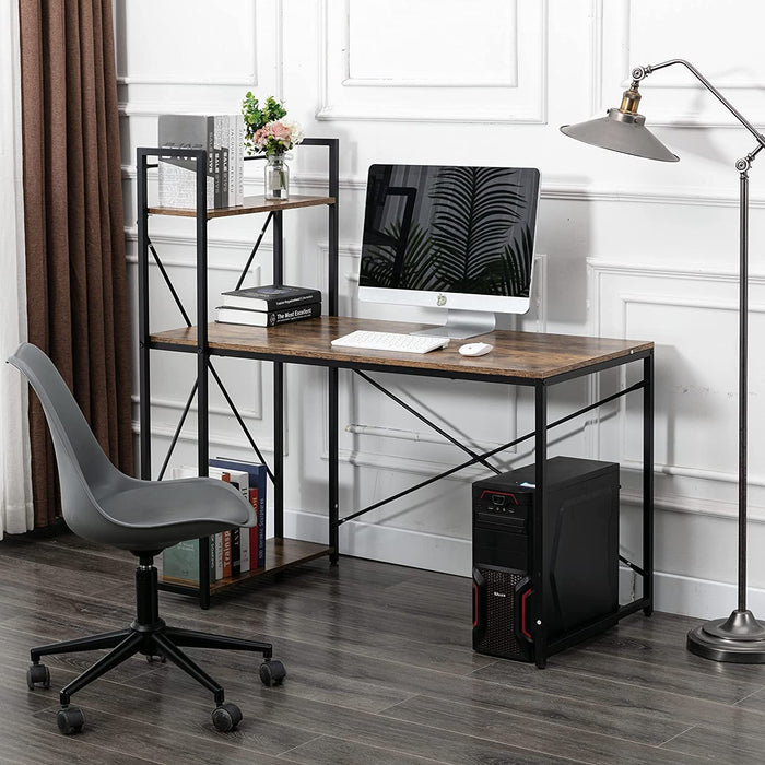 Computer Desk 48" with Storage Shelves, Rustic Black Metal Frame Brown