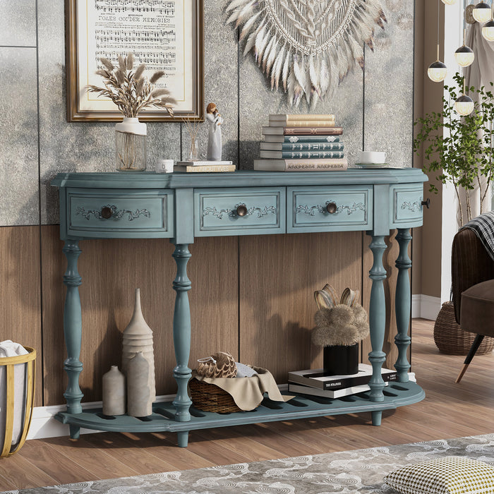 Modern and Contemporary Curved Console Table for Hallway Living Room Bedroom - Antique Blue