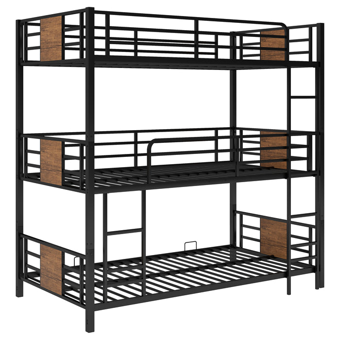 Twin Size Triple Metal Bunk Bed - Brown