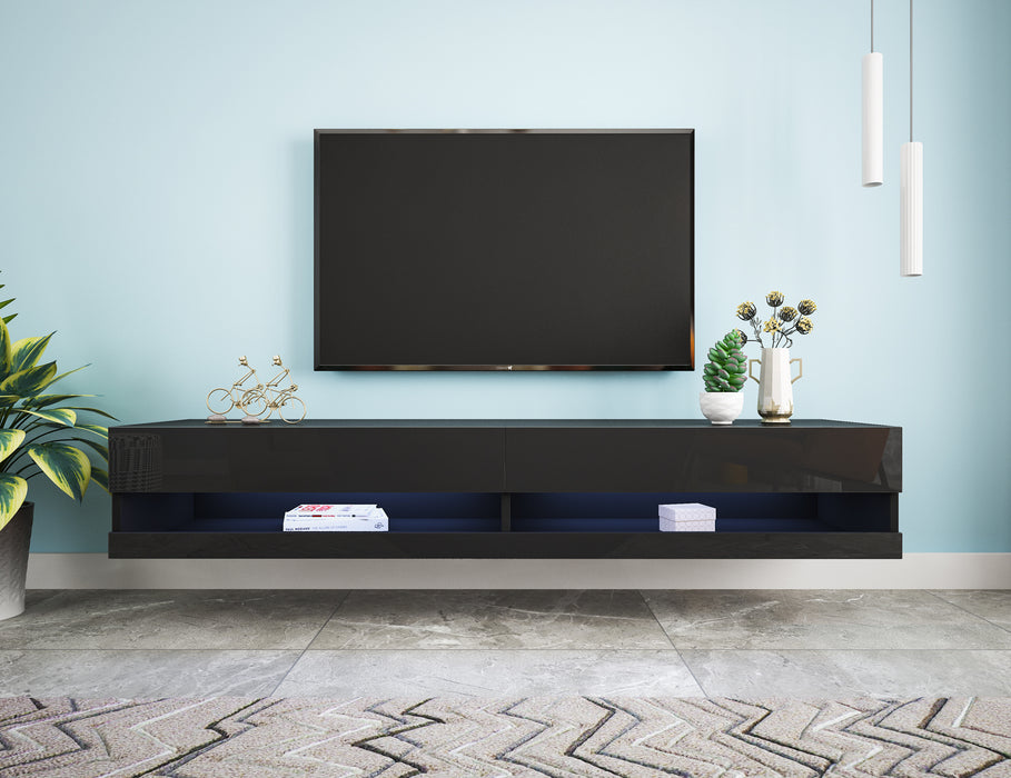 Wall Mounted Floating 80" TV Stand with 20 Color LEDs Black