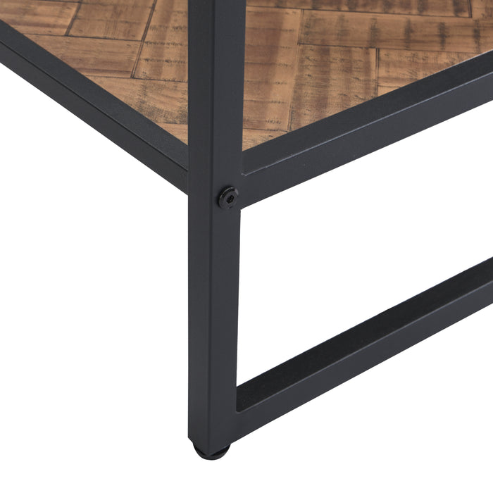 Black Side End Table with Storage Shelf, Tempered Glass