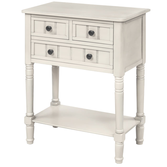 Narrow Console Table with Three Storage Drawers and Bottom Shelf - Ivory White