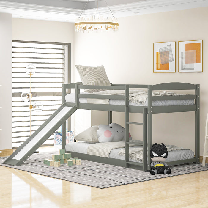 Twin over Twin Bunk Bed with Convertible Slide and Ladder - Gray