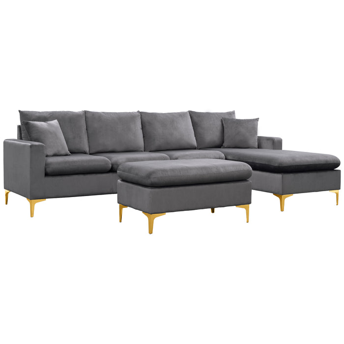 L-Shape Sectional Sofa with Ottoman- Grey