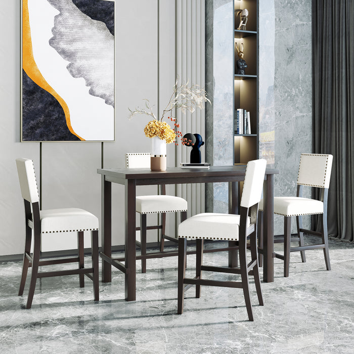 5-Piece Counter Height Dining Set - Espresso + Beige